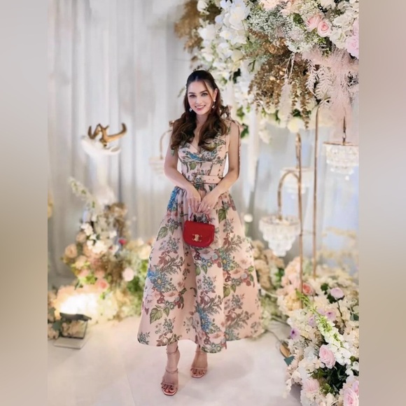 Zimmermann Matchmaker Pink Floral Silk Linen Tie Midi Dress - Picture 7 of 16